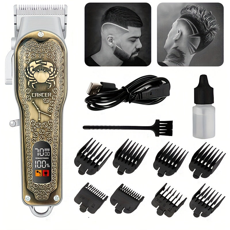 Máquina de cortar cabelo profissional Máquina de cortar cabelo elétrica Aparador de cabelo retro escultura Cabeça de óleo Máquina de cortar cabelo elétrica com display digital LCD Presente de feriado para ele