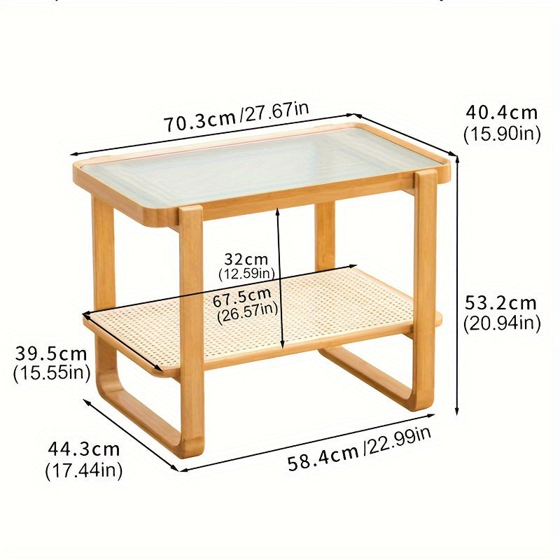 1 unidade de envio marítimo.  Mesa lateral do sofá, mesa de centro minimalista da sala de estar mini varanda, mesa de cabeceira de vidro da cor do tronco mesa de canto trançada do rattan