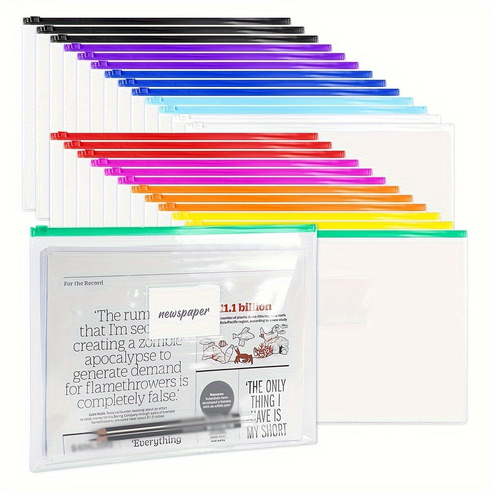 48 pieces of zipper envelopes,plastic envelopes,transparent zipper folders with label pockets,A4 size suitable for storing documents and letters for office travel(10colors),13 x 9.5 inches,sea freight