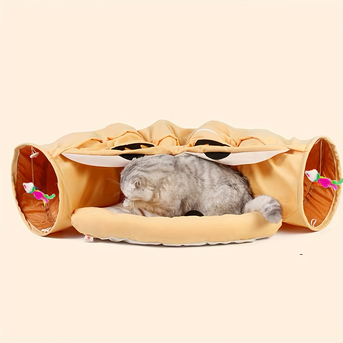 Túnel de gato para gatos de interior, tubo de gato con cama de gato lavable plegable Juguete de gato para colgante de gato mediano pequeño al azar