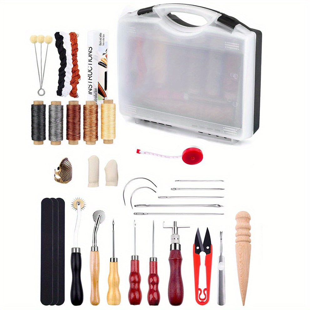 1set Outils d'artisanat en cuir Outils de travail en cuir Kit avec sac de rangement Outils de sculpture en cuir Fabrication d'artisanat en cuir pour couper Poinçonnage Couture Sculpture Estampage Kit d'outillage en cuir