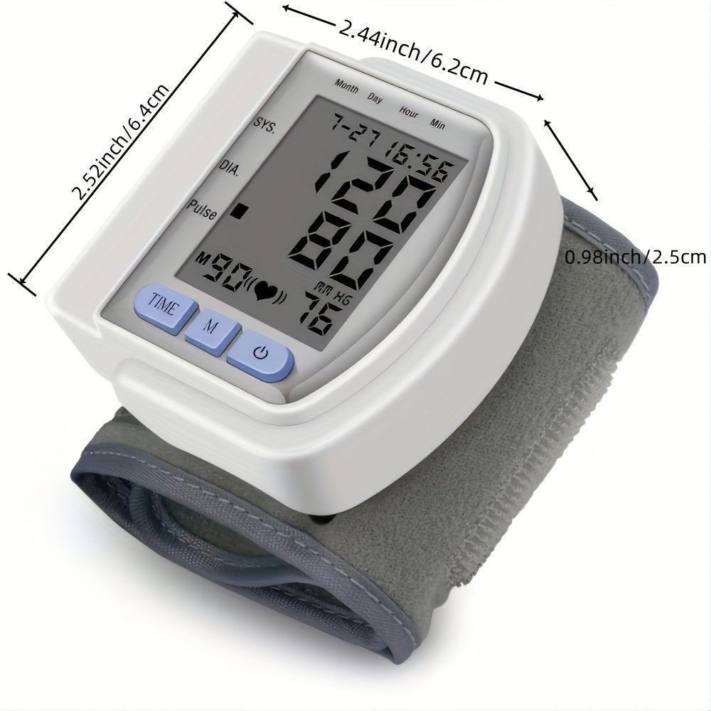 1pc Máquina de presión arterial Muñeca Monitor de presión arterial, LCD Ajustable Brazalete de Muñeca Monitor de Pulso con Detección Irregular de los Latidos del Corazón, Batería no incluida