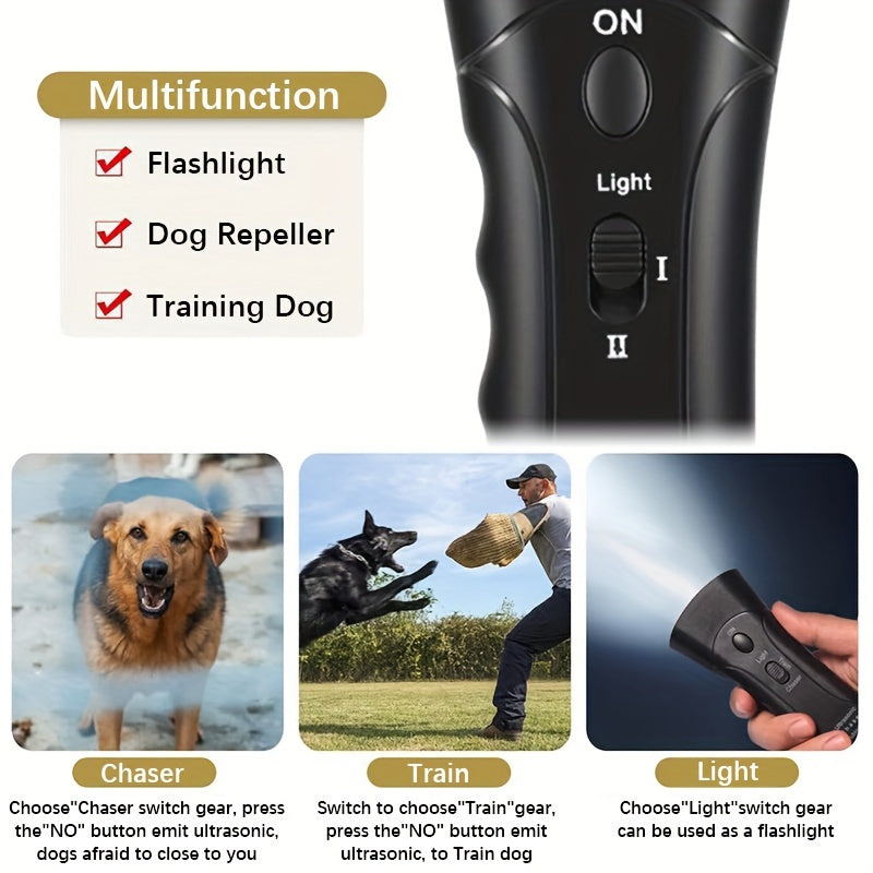 1pc Ultrasonic Dog Bark Deterrent - Handheld Training Control Tool With LED Dual Sensors