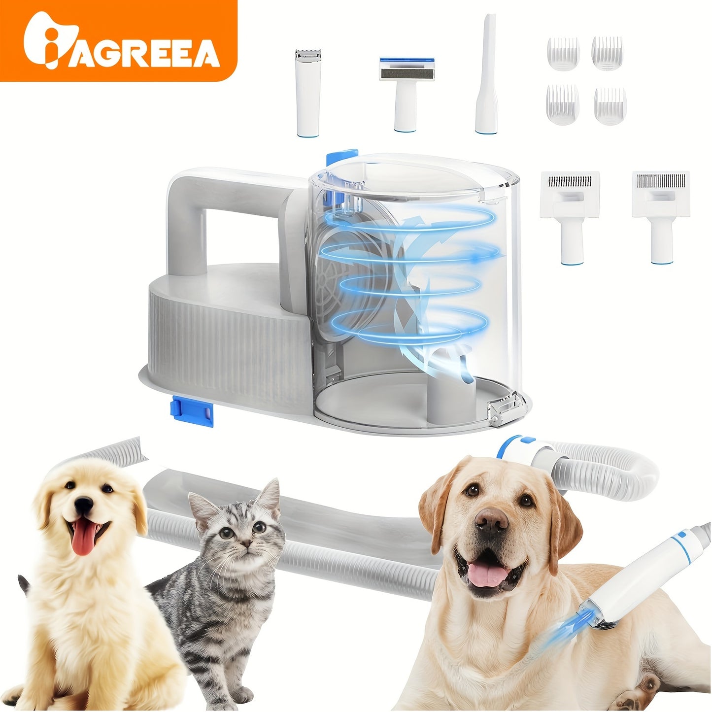 IAGREEA Pet Hair Trimmer Set, Cat And Dog Grooming Tools And Vacuum Scissors, 84.54oz Large Capacity Dust Collection Box, Strong Suction, Low Noise, Cordless Small Pet Hair Grooming Trimmer, Low Noise, Used For Trimming Claws, Eyes, Ears, Face