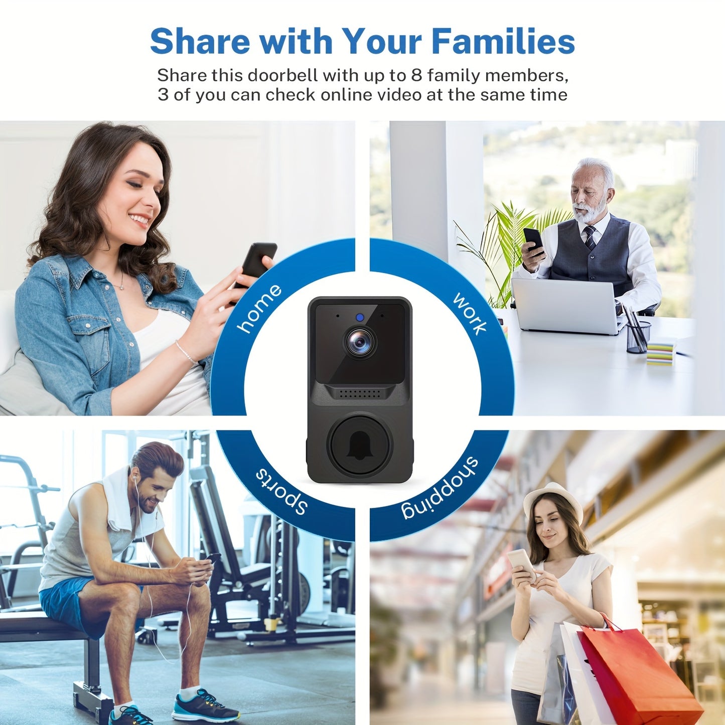 Wireless Camera Doorbell, Smart Video Doorbell Camera With Chime, Human Detection, Two-Way Talk, Night Vision, Real-Time Alerts, Cloud Storage, Indoor Chime Included , 2.4Ghz WiFi, Battery Powered Door Camera For Home Security System