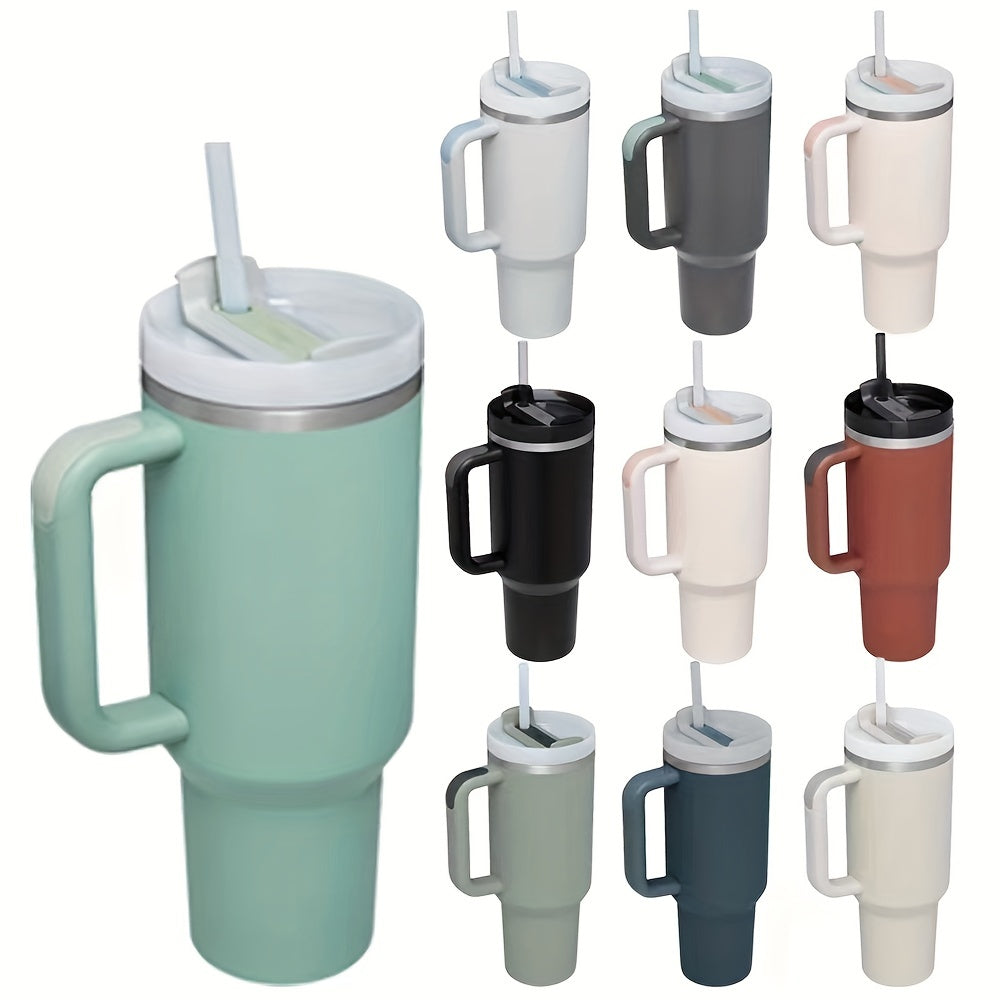 Grande tasse isolée en acier inoxydable de 40oz avec poignée portable et paille-Gardez les boissons froides pendant des heures, guidon double couche amélioré pour une prise en main confortable, conception étanche-Cadeau parfait pour les amateurs de plein 