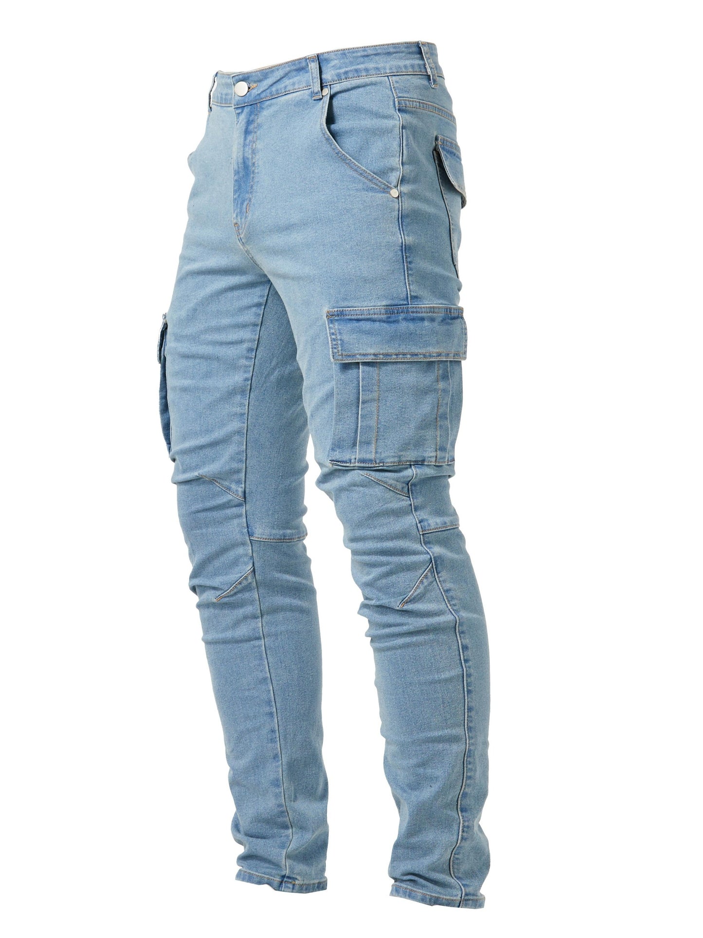 Men's Casual Multi Pocket Jeans, Street Style Medium Stretch Denim Pants