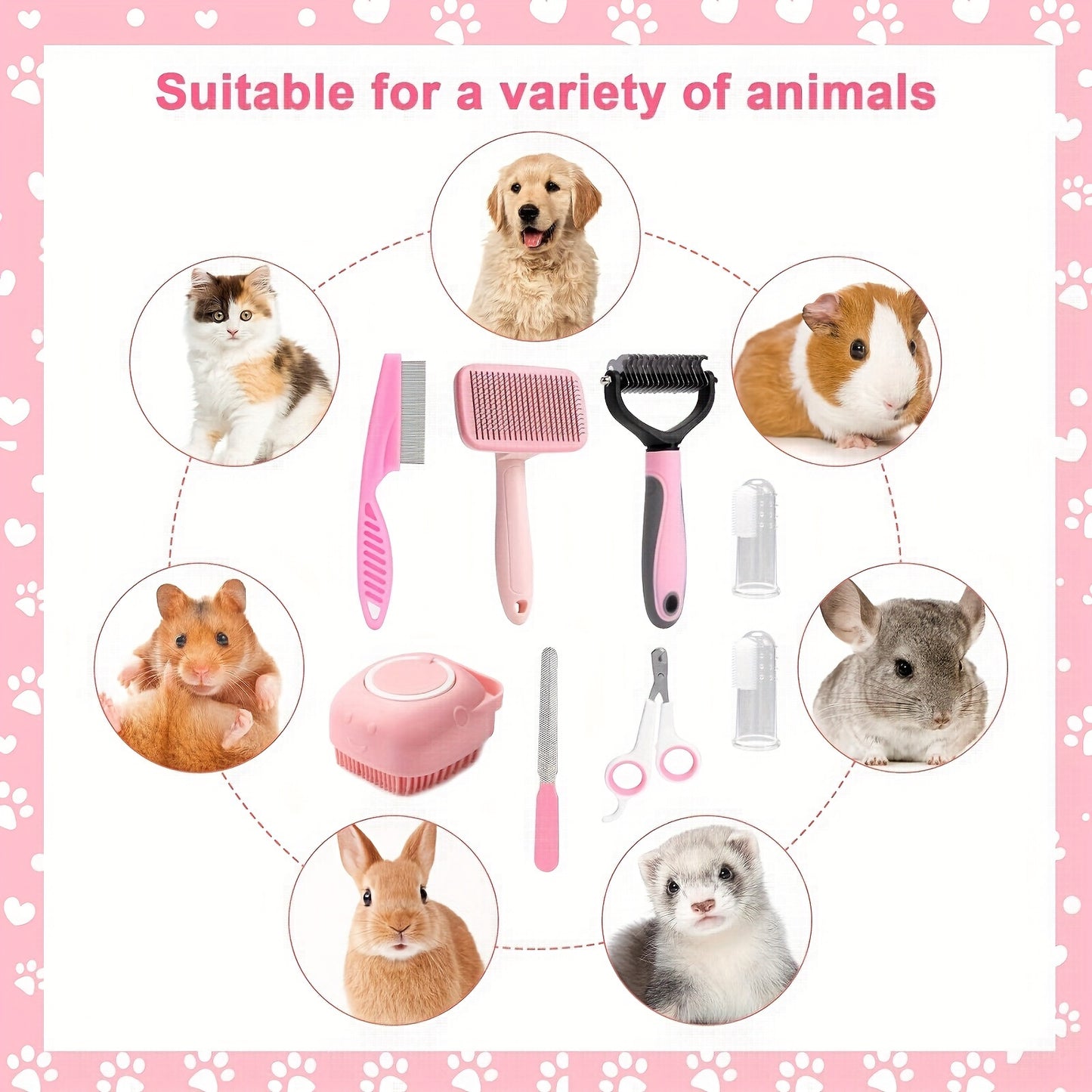 8pcs Dog Brush Grooming Set, Pet Cleaning Set With Pet Nail Clipper And File, Flea Comb, Pet Shampoo Brush, Pet Hair Removal Brush And Silicone Toothbrush