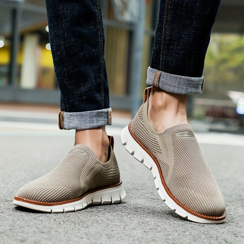 Men's Trendy Knitted Breathable Skate Shoes, Fashionable Non-Slip Smart Casual Shoes, Men's Footwear