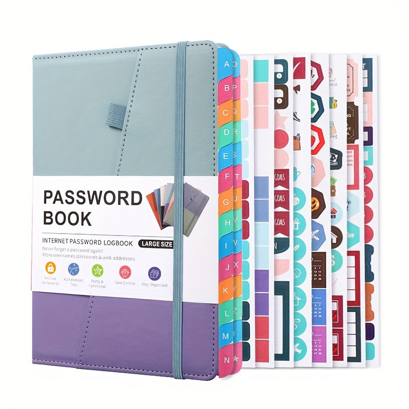 Sicheres A5-Passwortbuch mit Alphabet-Tabs - Ideal für Heim-und Büro-Internet, E-Mail-Login-Passwörter-Premium-Adress manager mit faltbarer Innen tasche-Persönlicher Passwort-Organizer