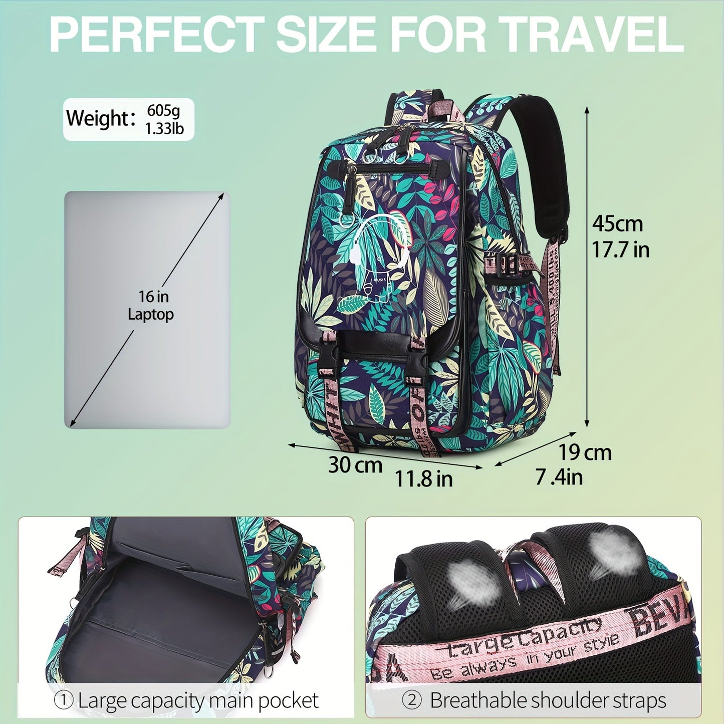 1pc Fashion Casual School Bag, Trendy Travel Backpack