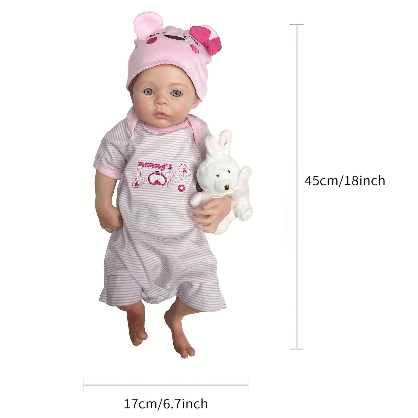 45cm\u002F18Inch Solid Silicone Reborn Girl With Genesis Oil Painted Skin Soft Touch Feeling Reborn Dolls, Whole Body Soft Platinum Silicone Newborn Doll, Bath Baby Doll Toy