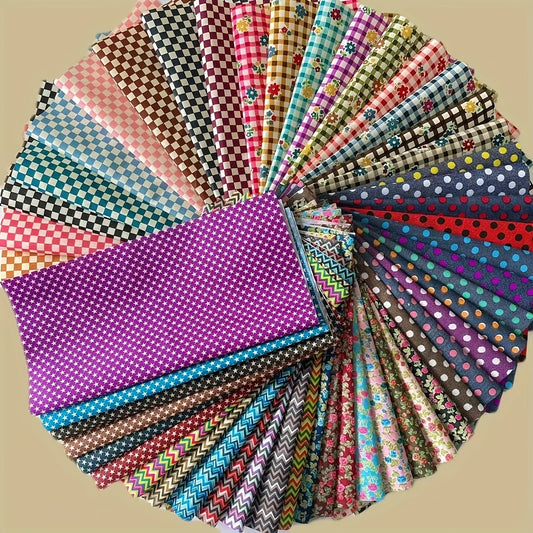 50pcs Random Square Polyester Hand Stitching, Fabric Flowers Pre-cut Multicolor And Different Patterns For Sewing Quilting Craft, Home Party Craft Fabric DIY Sewing