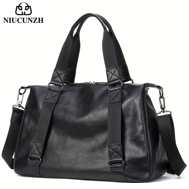 1pc Genuine Leather Tote Bag, Short-Distance Travel Duffel Bag, Casual Fitness Handbag