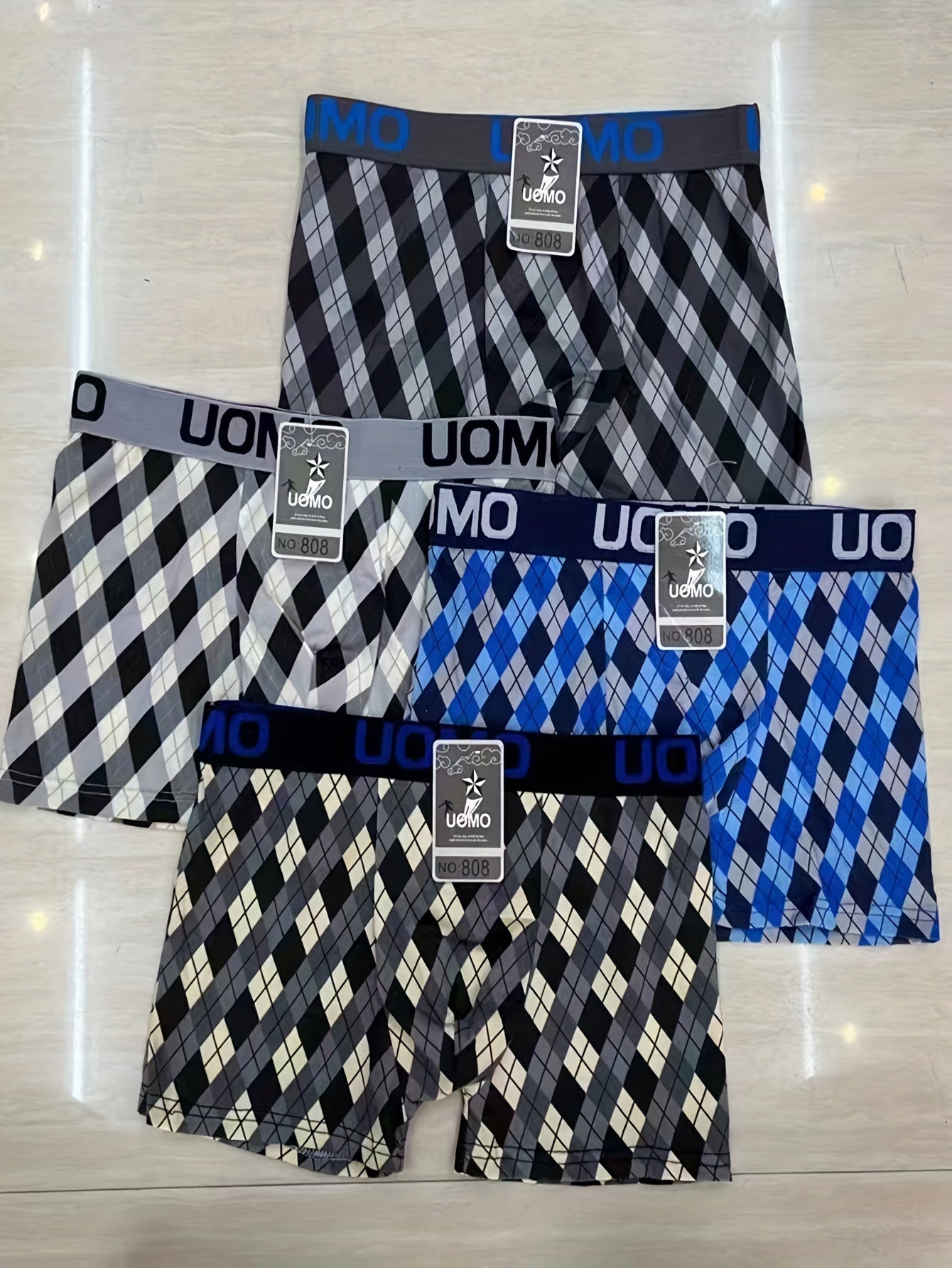 12 unids hombres casual Plaid Ropa interior, antibacterial transpirable cómodo secado rápido alto estiramiento Boxer Briefs Pantalones cortos, tamaño medio (S \ u002FM \ u002FL)