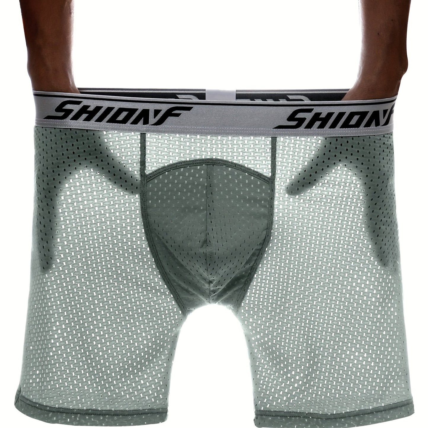 Plus Size Men's Mesh Breathable Comfortable Semi-Sheer Boxer Briefs Underwear