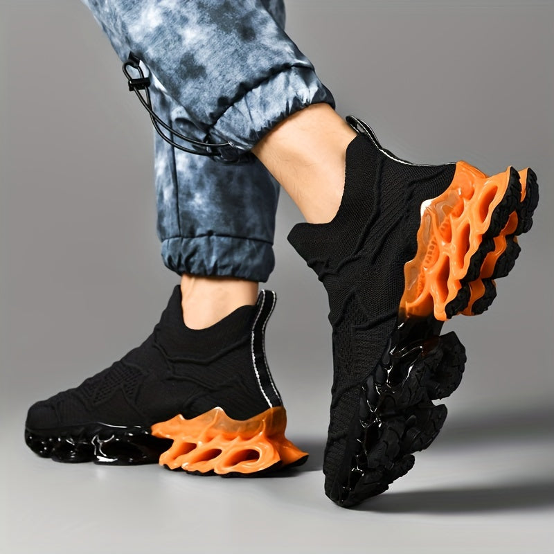 Hommes Couleur Bloc À La Mode Lame Sneakers, Respirant Absorption Des Chocs Chaussures de Course, Non Slip Sneakers Pour Gym Jogging Tennis, 2023 Nouveau