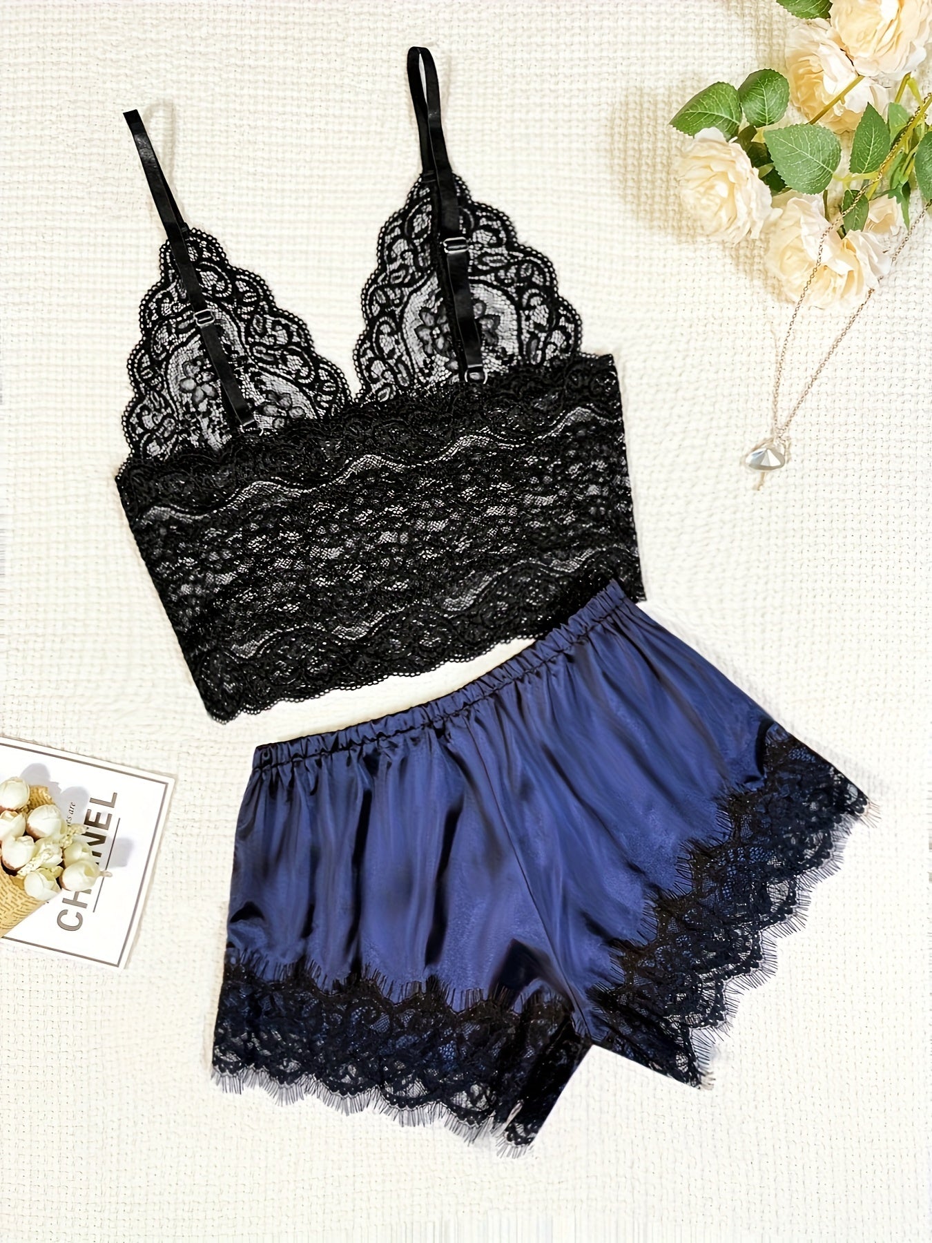 Lace Dessous Set mit Jakobs muschel besatz, BH-und Spitzen besatz, Damen-Dessous und-Unterwäsche