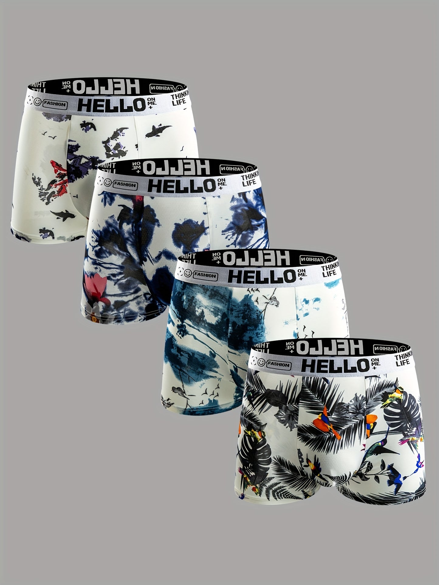 Men's Trendy Graphic Underwear, Breathable Comfy Quick Drying Stretchy Boxer Briefs, Men's Underpants