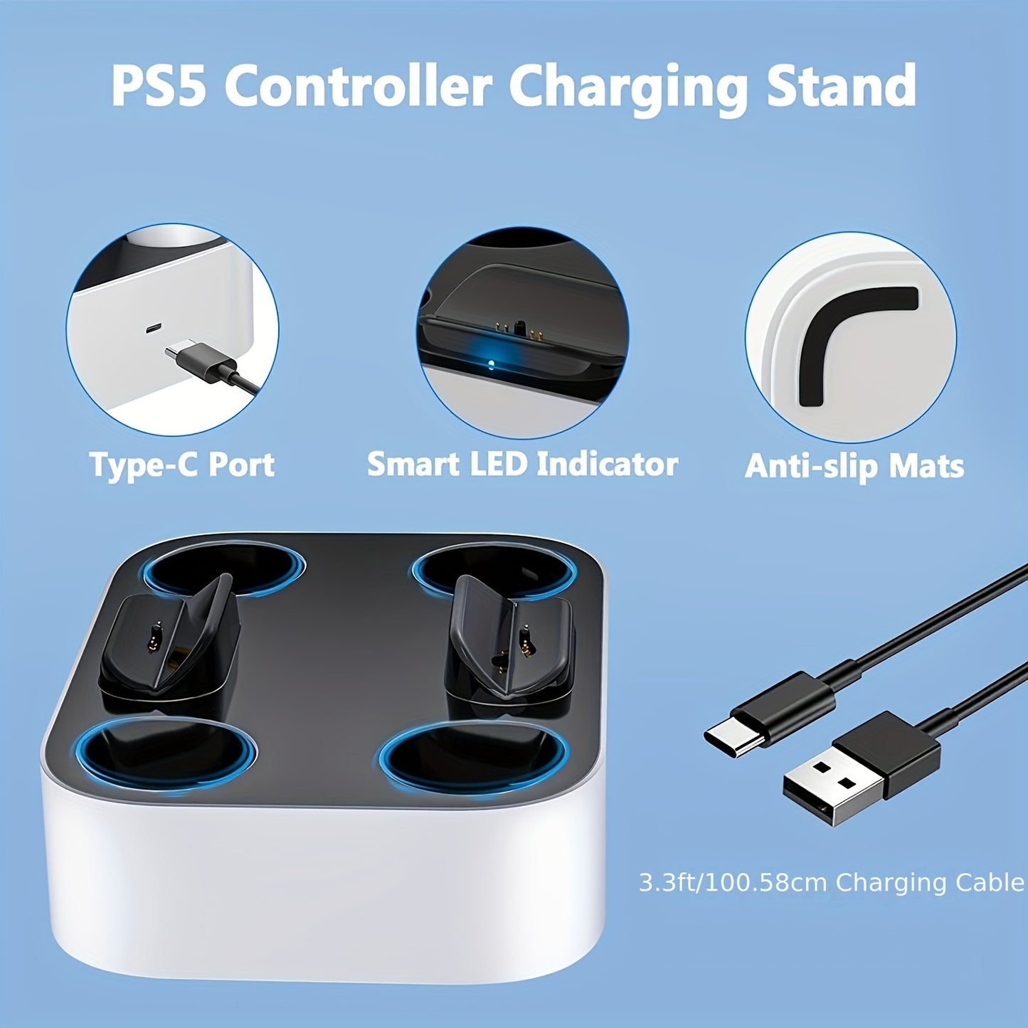 Station de remplissage rapide de chargeur de dock avec la protection de puce de sécurité et l'indicateur de LED pour le contrôleur de Playstation PS5