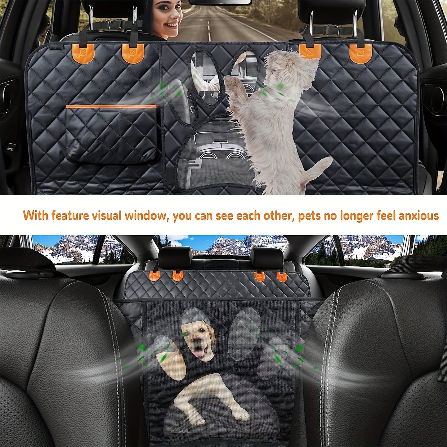 Funda de asiento de coche para perro para asiento trasero, hamaca de coche 100% impermeable para perro con ventana de malla visual y cremallera lateral asiento de coche y protector de puerta para mascotas y niño, funda de perro para coche camión y SUV