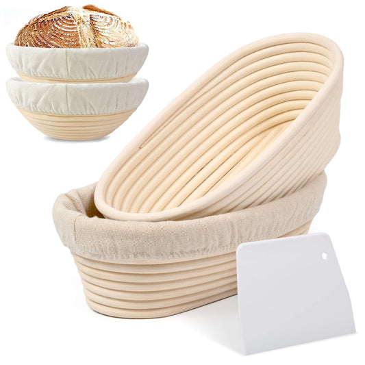 1 set, Bread Proofing Baskets Set, Oval Rattan Braided Bread Dough Basket w\u002FLiners and Slashing Scraper, Perfect for Professional & Home Sourdough Bread Baking, Fermentation & Kitchen Accessories