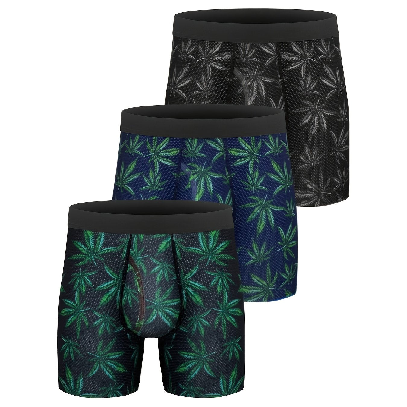 3 peças cuecas boxer com estampa de folha de desenho animado masculino