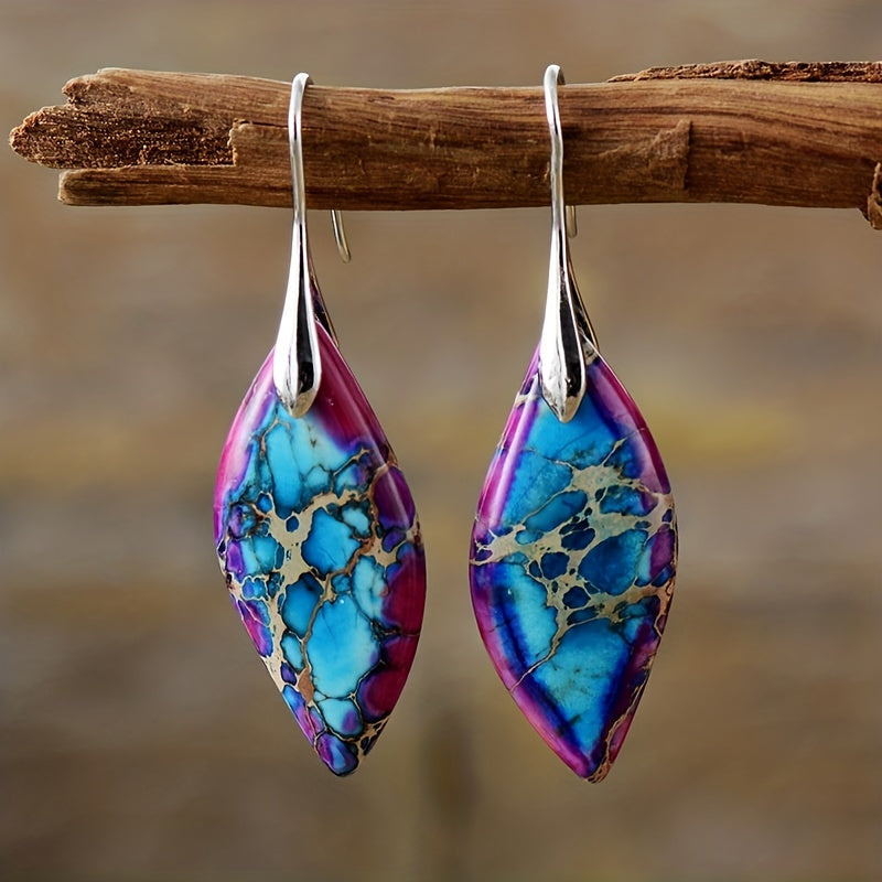 Boucles d&#39;oreilles bohème en pierre impériale naturelle, pendantes en forme de feuille, bijoux cadeau pour femmes