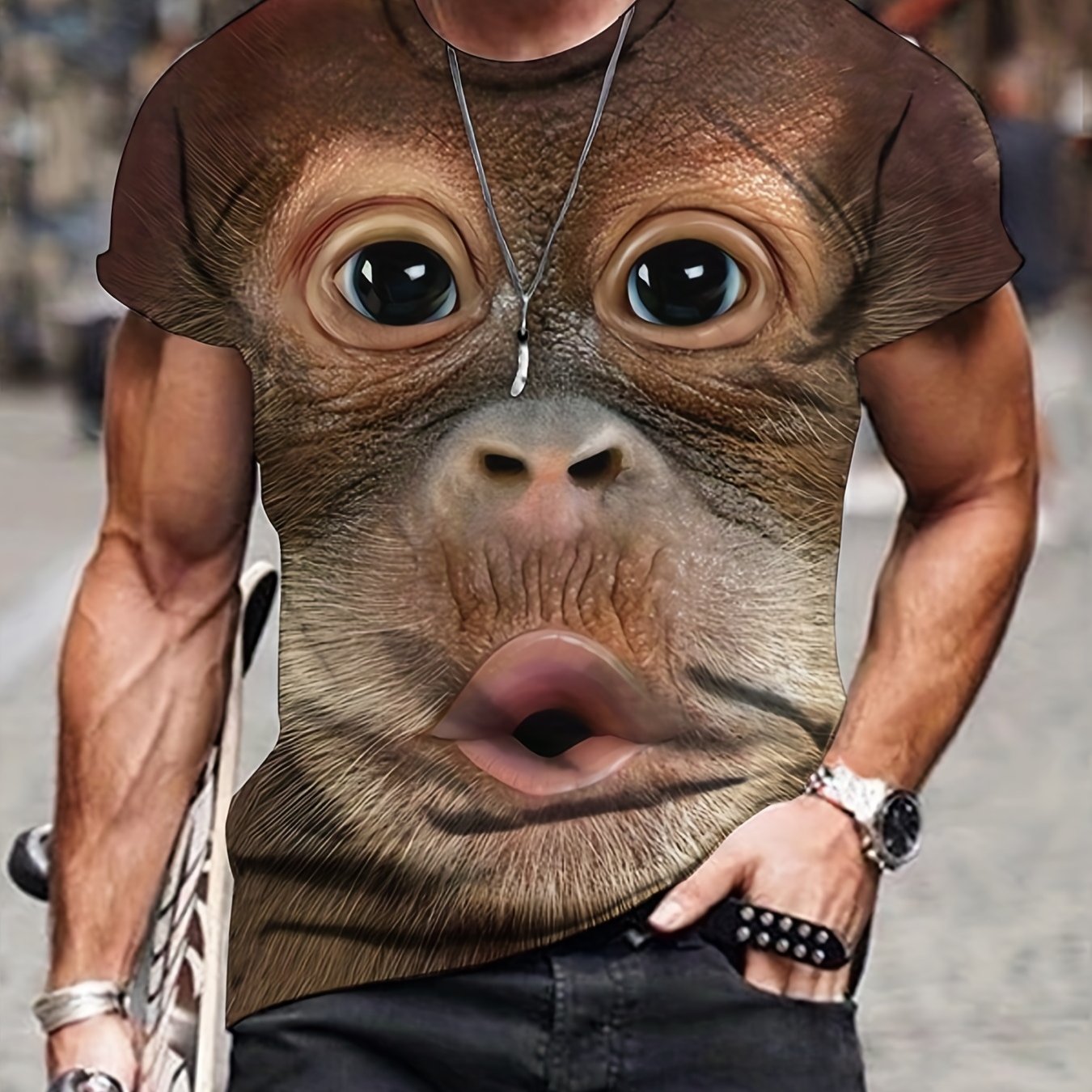 Le chimpanzé modèlent le T-shirt drôle créatif, T-shirt de cou rond de bout droit occasionnel des hommes pour le printemps été