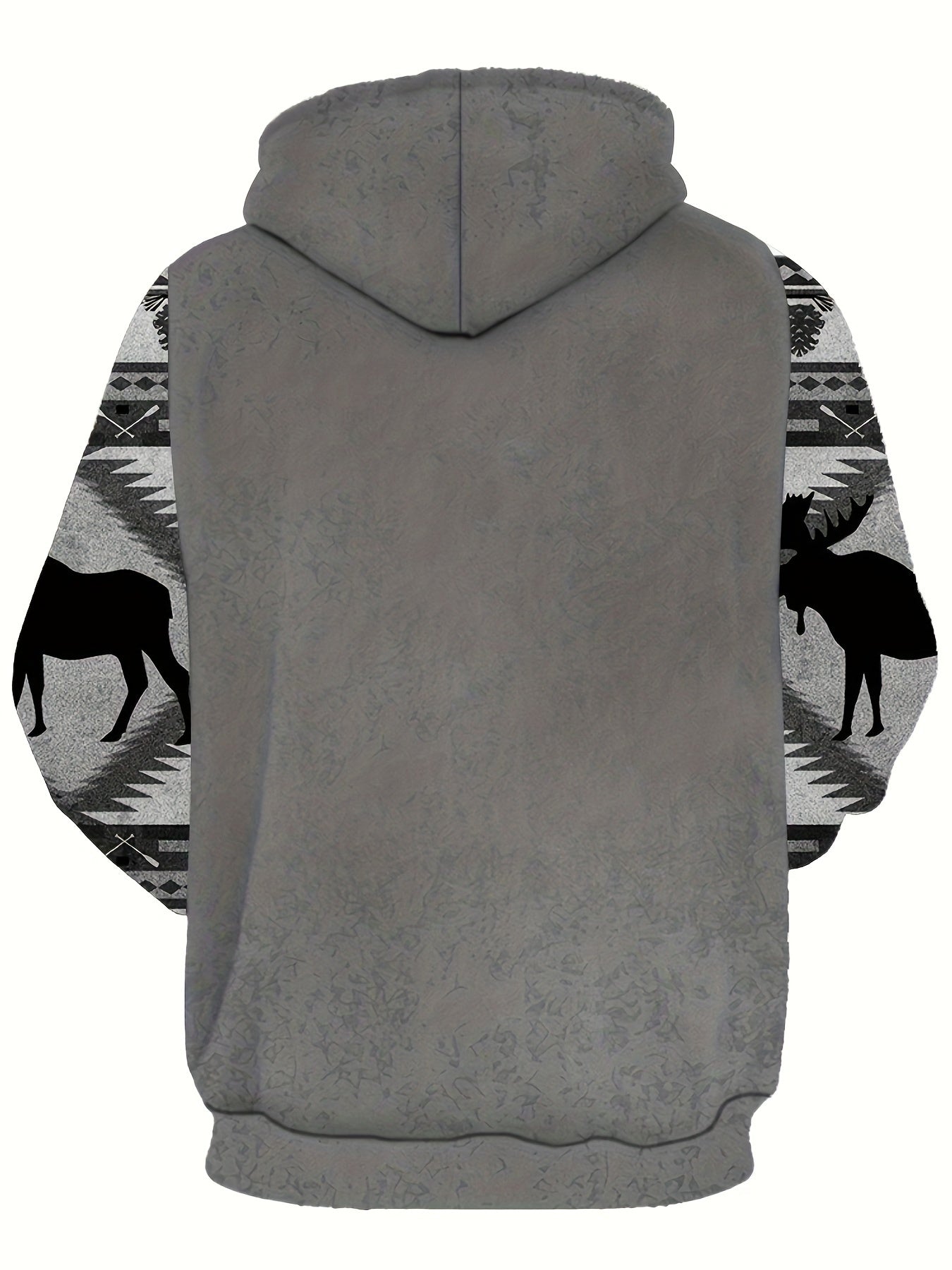 Plus Size Men's Stylish Loose Deer Pattern Hoodie With Pockets, Casual Breathable Long Sleeve Hooded Sweatshirt For City Walk Street Hanging Outdoor Activities, Men's Clothing