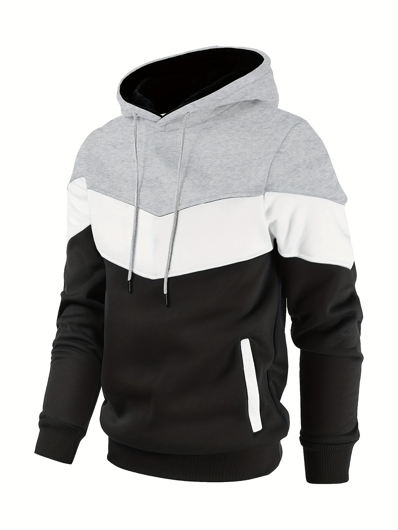 Plus Size Men's Color Block Pullover Hoodie, Long Sleeves Casual Sweatshirt With Pockets