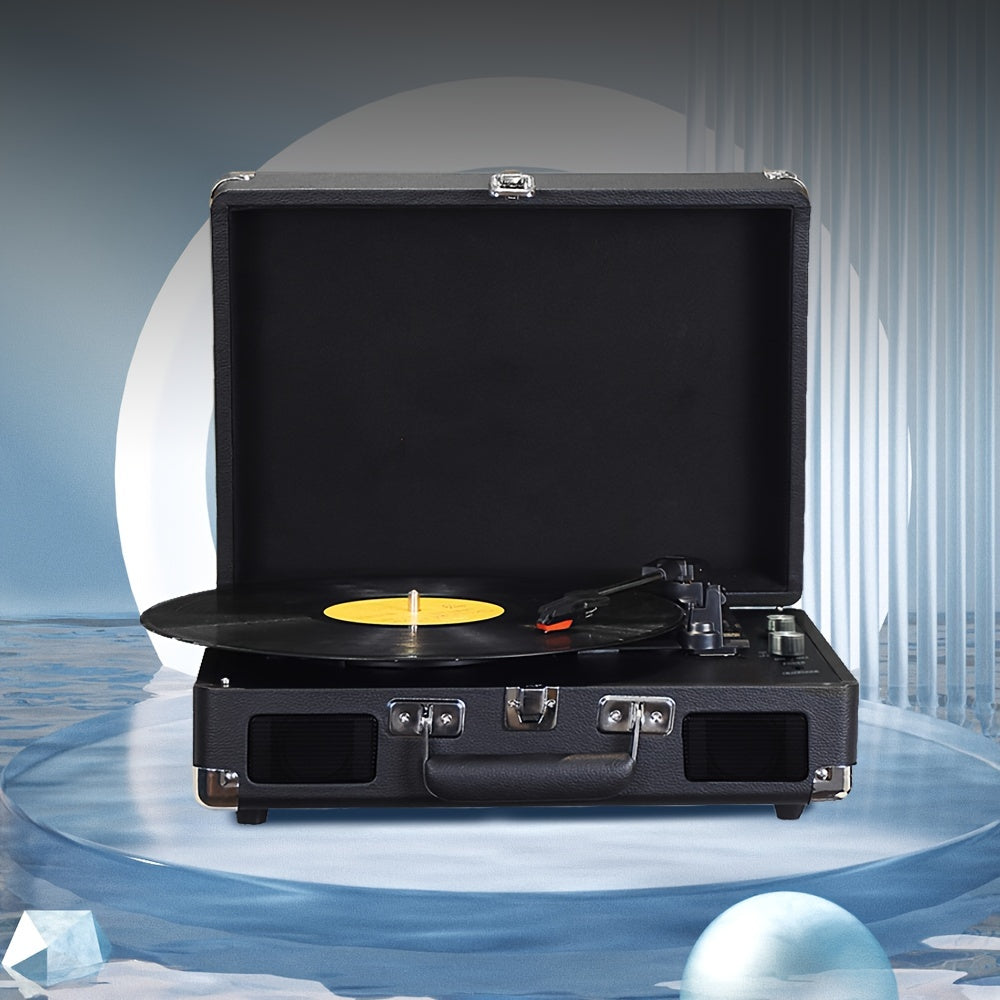 1pc Wireless Speaker Vinyl Record Player With Wireless 5.0,Portable Suitcase Turntables With Built-in Stereo Speakers,AUX-in RCA Line Out Headphone Jack,Built In Rechargeable Battery For Indoor And Outdoor Using.