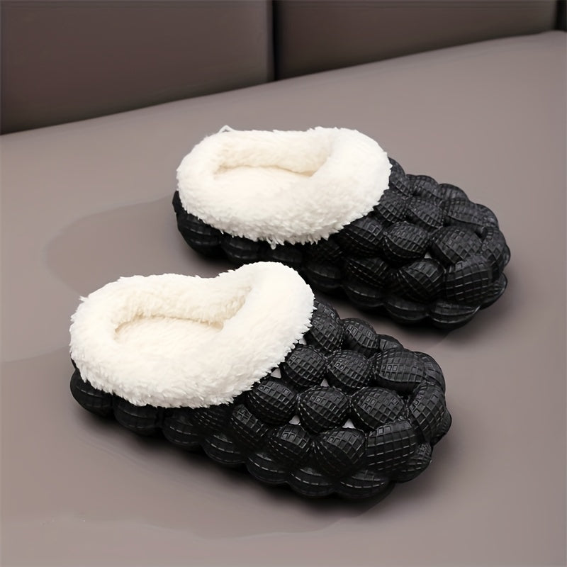 Girl's Ultra Soft Massage Bubble Slides With Warm Plush Lining, Relaxable Trendy Cushioned Non-slip Slippers For Kid's Indoor Home Shoes