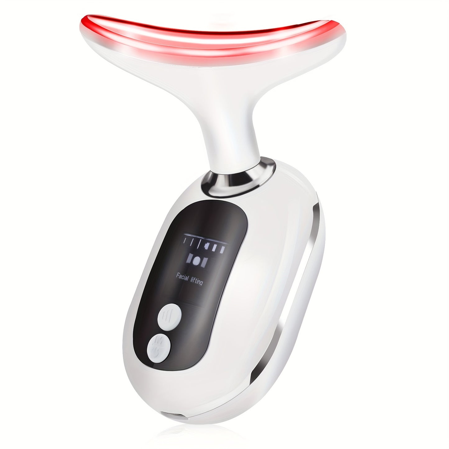 Neck Beauty Instrument, Triple Colour Light Face & Neck Massage Beauty Instrument USB Rechargeable, White, Gift For Women