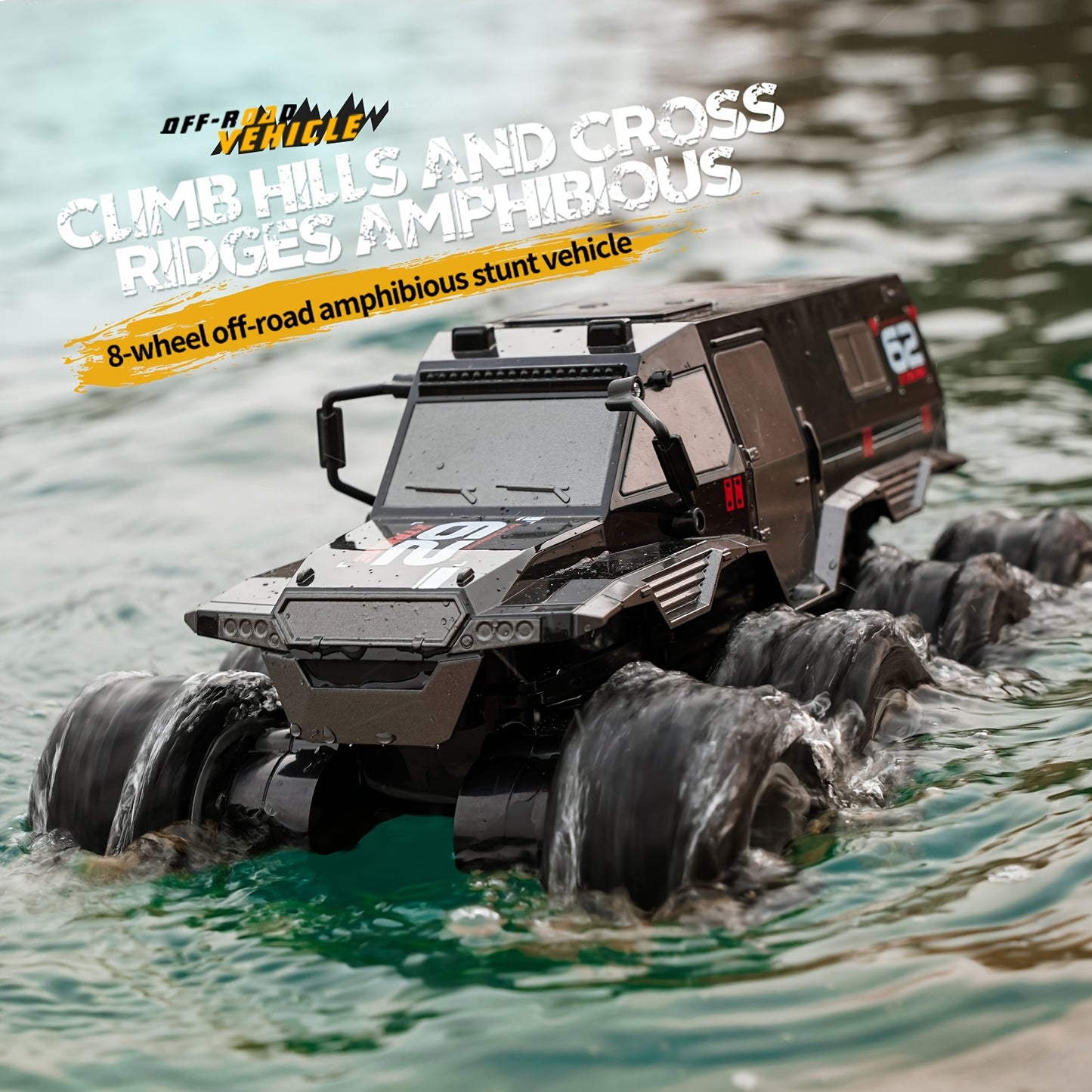 2.4GHZ 8-Wheel Off-road Amphibious Stunt Vehicle With High Speed Running, All Terrains Available, Waterproof Design, Long Running Distance, Birthday Christmas Gifts Toy Car