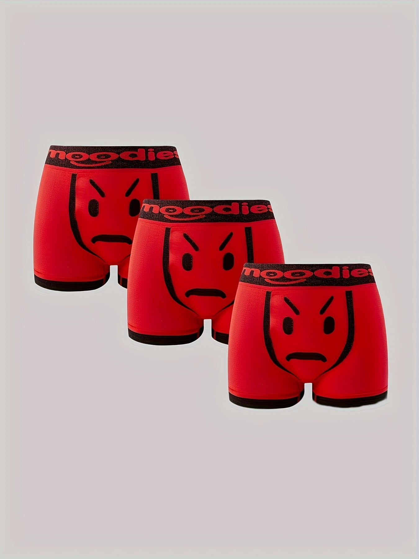 3pcs\u002Fset Cueca boxer respirável com rosto emocional masculino, roupa íntima macia e confortável para homem