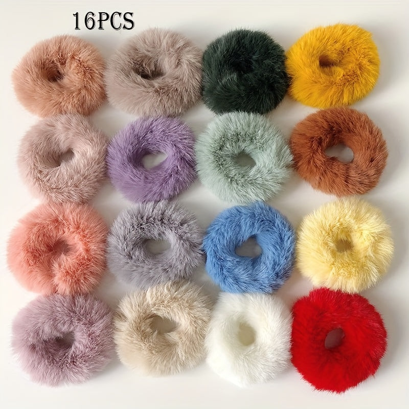 16 Pcs Fuzzy Hair Scrunchies Soft Knit Hair Elastic Band For Women Party Daily Hair Accessories Cute Autumn Winter Hair Styling Decoration For Women Girls