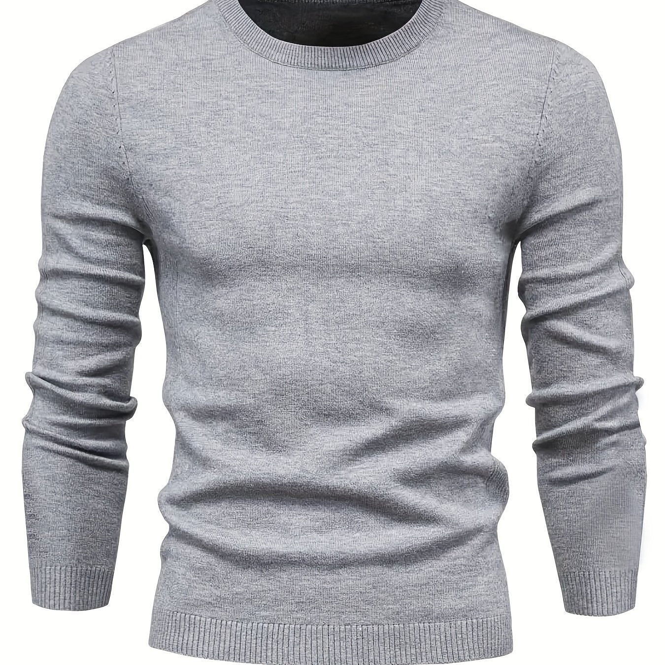 Men's Casual Solid Knitted Sweater - Warm And Stretchy Crew Neck Pullover For Fall And Winter