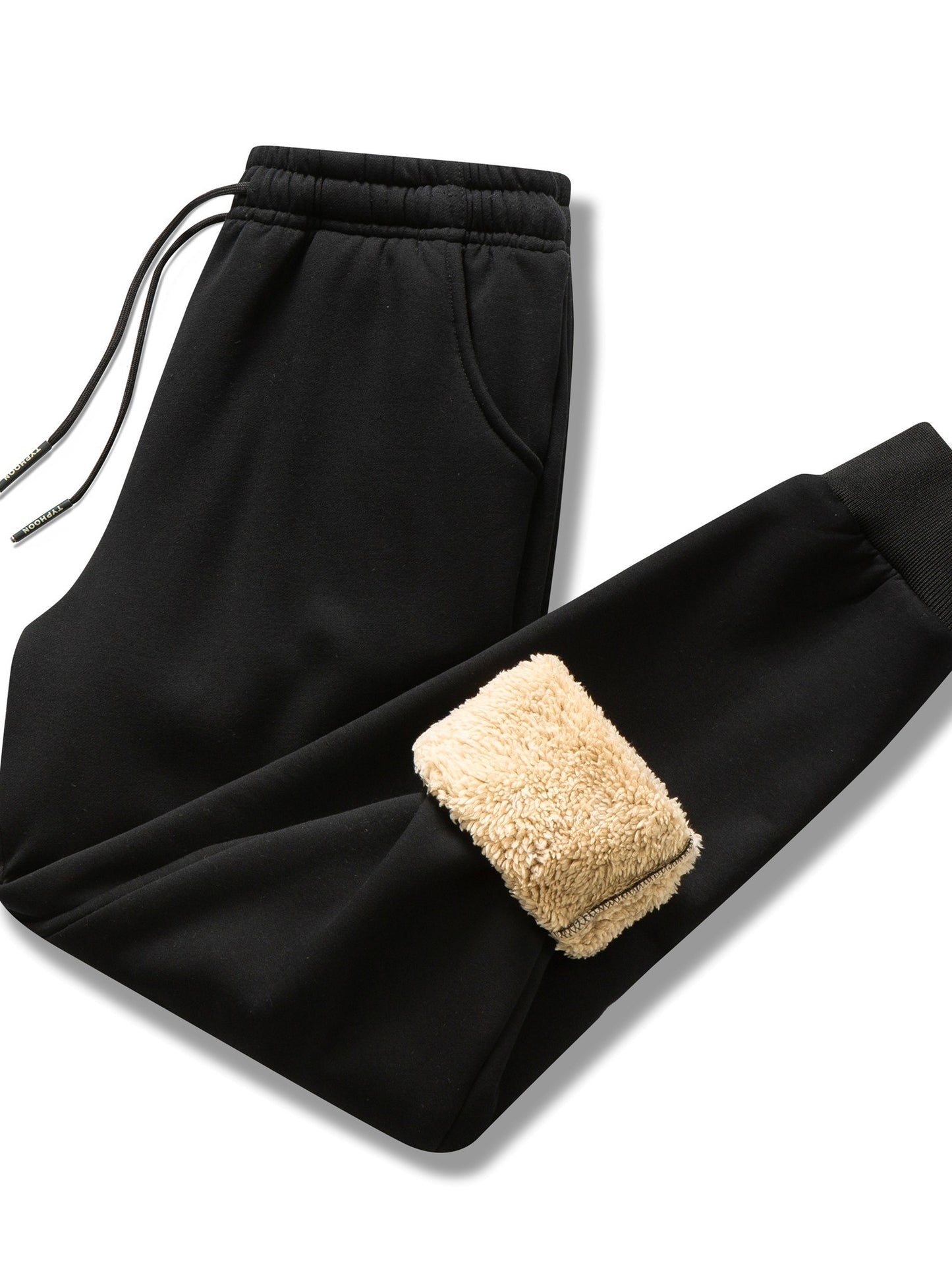 Calças cortadas de malha quente de lã espessa masculina com cordão calças esportivas casuais simples cor sólida moda com bolsos