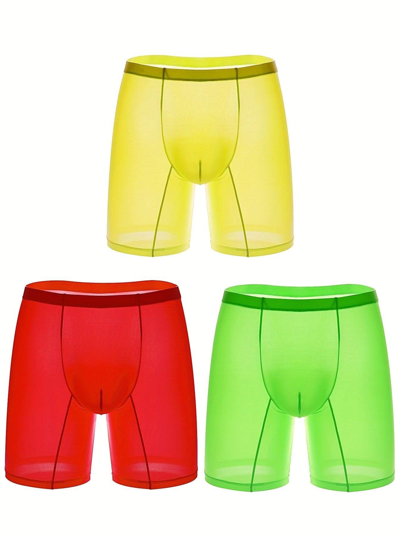 3 peças cuecas boxer longas de seda gelada masculina plus size, sexy ultrafinas de alta elasticidade, macias e respiráveis e confortáveis, cuecas boxer masculinas