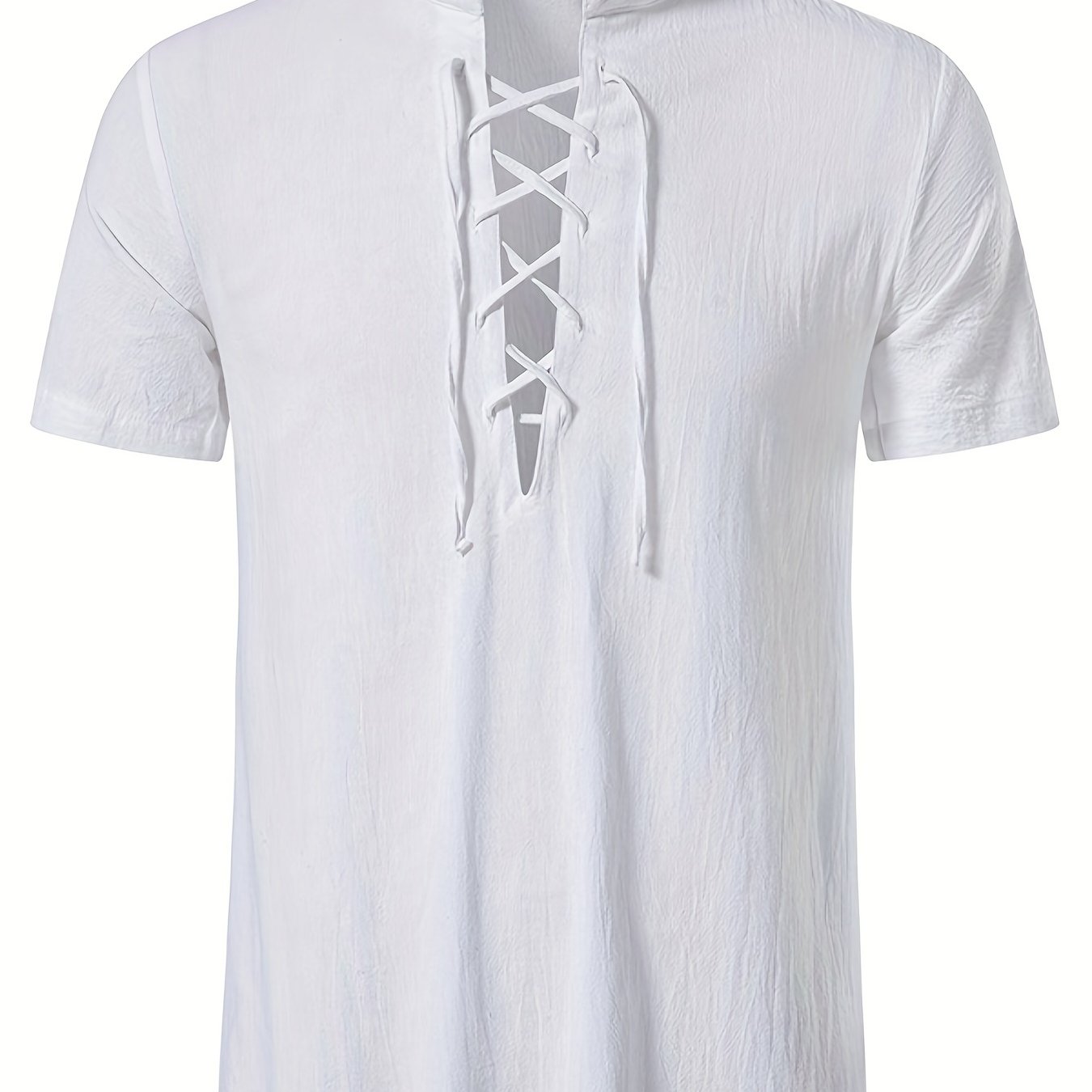 Trendy Men's Casual Lace Up Short Sleeve Shirt, Men's Shirt For Summer Vacation Resort