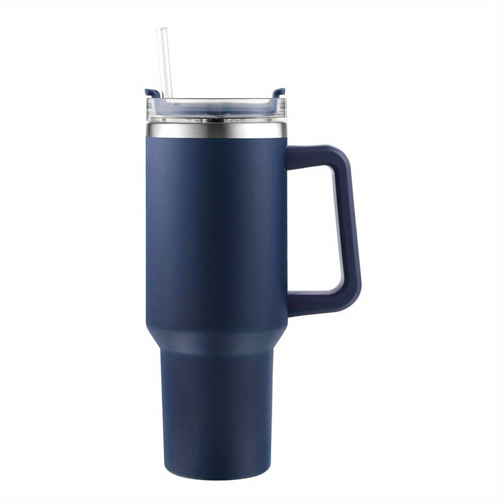 1 unid reutilizable vacío vaso con paja 40oz, doble capa de acero inoxidable aislado beber taza, coche práctico taza con mango