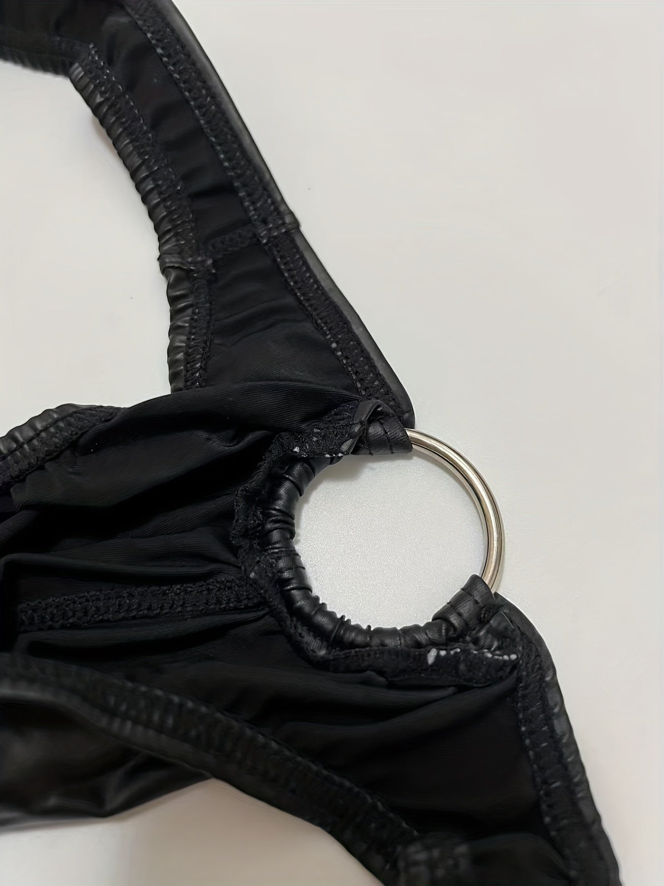 Cueca masculina de couro sintético de tamanho único com anel de gota