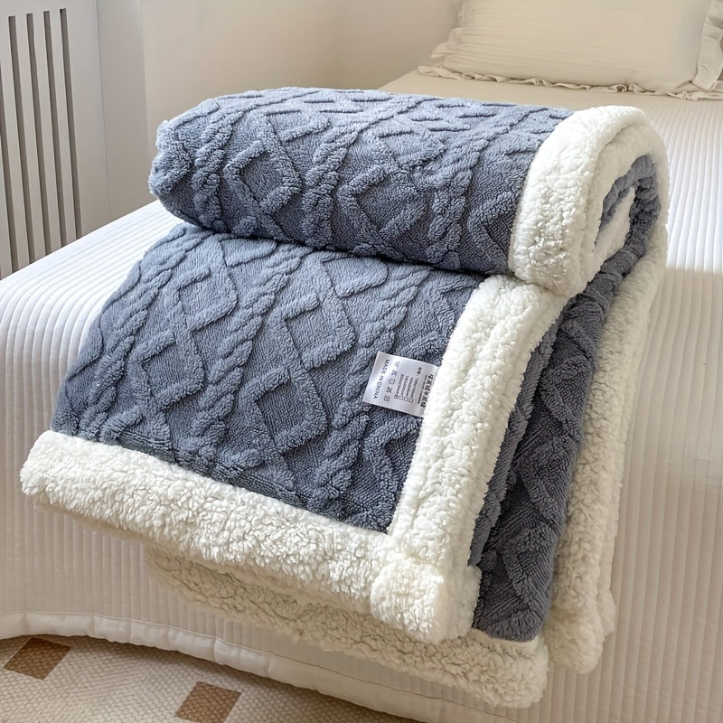 1pc Double-Sided Fleece Bed Blanket, Autumn And Winter Thickened Sofa Blanket, Air Conditioning Blanket, Suitable For All Seasons