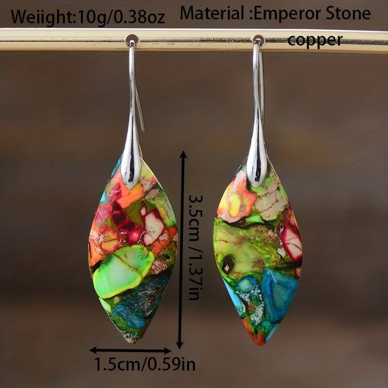 Boucles d&#39;oreilles bohème en pierre impériale naturelle, pendantes en forme de feuille, bijoux cadeau pour femmes