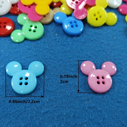 30pcs Mixed Colors Four Eyes Plastic Mouse Head Buttons For Children's Clothing Sewing Supplies DIY Handmade Crafts