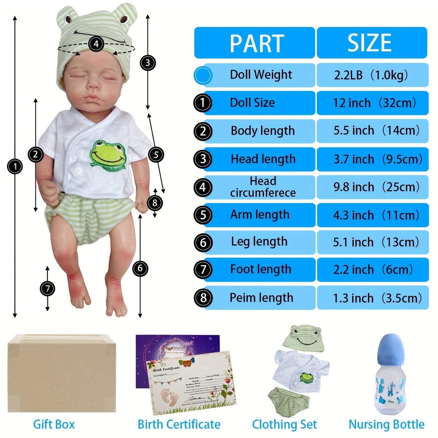 32cm 12.6inch Boy Full Body Silicone Bebe Reborn Doll Handmade Lifelike Newborn Doll For New Year's Gift Boneca Bebes Reborn De Silicone Real Cuerpo , Halloween\u002FThanksgiving Day\u002FChristmas gift