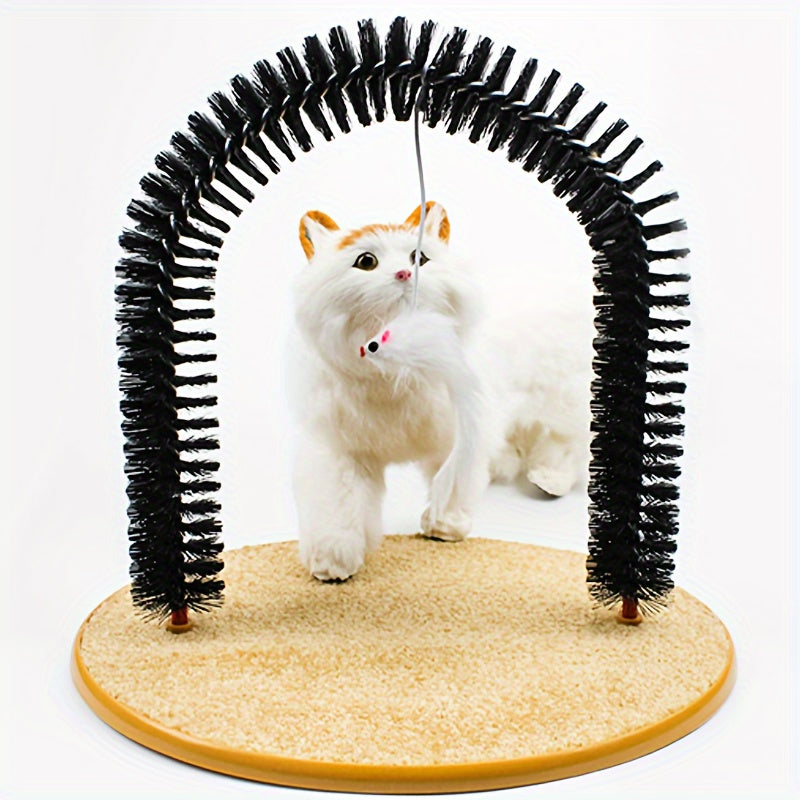 Gato arco auto aliciamento e brinquedo de massagem, escova de cabelo de gato multifuncional gato coçando brinquedo para gatos gatinhos fonte interativa