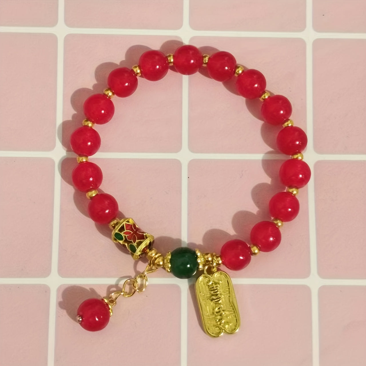 1 pulsera afortunada para mujeres hombres, pulsera de ágata roja sintética retro para amigo de la familia, pulsera de cuentas rojas nicho, como regalo para novio novia y mejor amigo