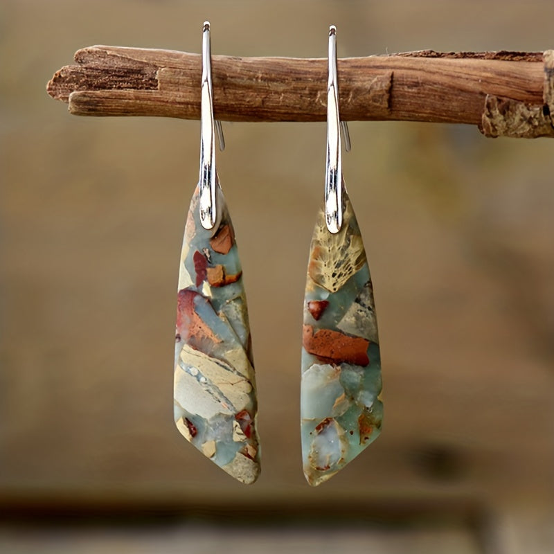 Natural Colorful Imperial Stone Design Dangle Earrings Bohemian Vocation Style 18K Gold Plated Jewelry Tourism Souvenir